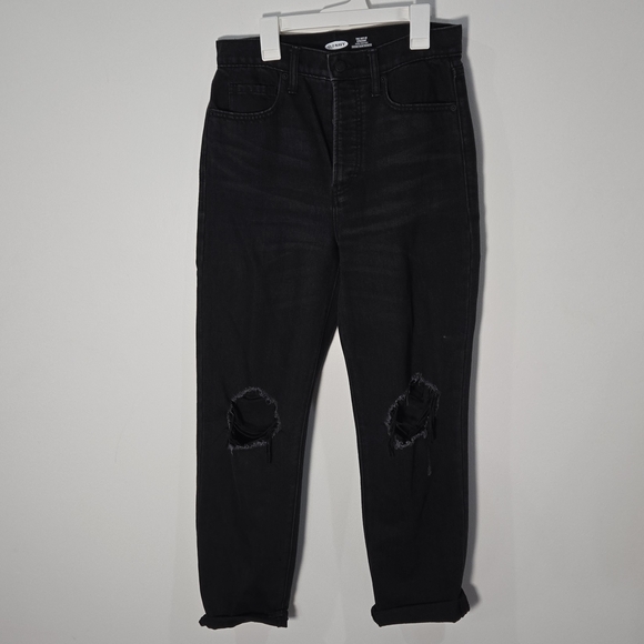 Old Navy Denim - Old Navy Sz 4 Black Extra High Rise Straight Jeans with Knee Rips